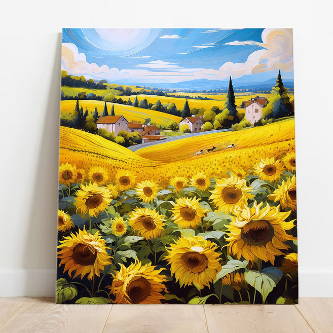 해바라기 그림 캔버스액자 금전운 재물은 돈들어오는그림 부자되는 풍수인테리어 거실액자 집들이 개없선물, 10.시골마을의 해바라기벌판