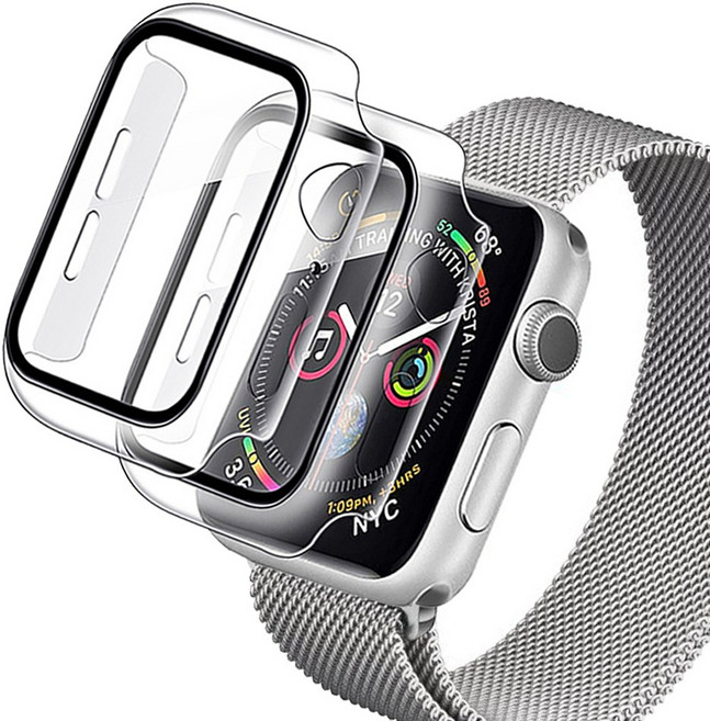 꼰대마켓 애플워치 SE3 40mm 44mm 강화유리 클리어 풀커버 액정보호 케이스, 풀커버 애플워치 SE3 40mm