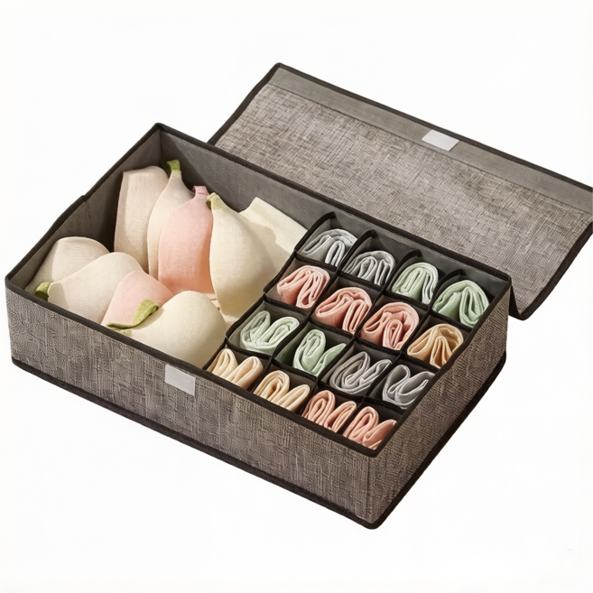 옷장 서랍장 정리함 속옷 양말 분리형 수납함 커버형 17칸, 그레이 × 44cm*29cm*14cm × 1개