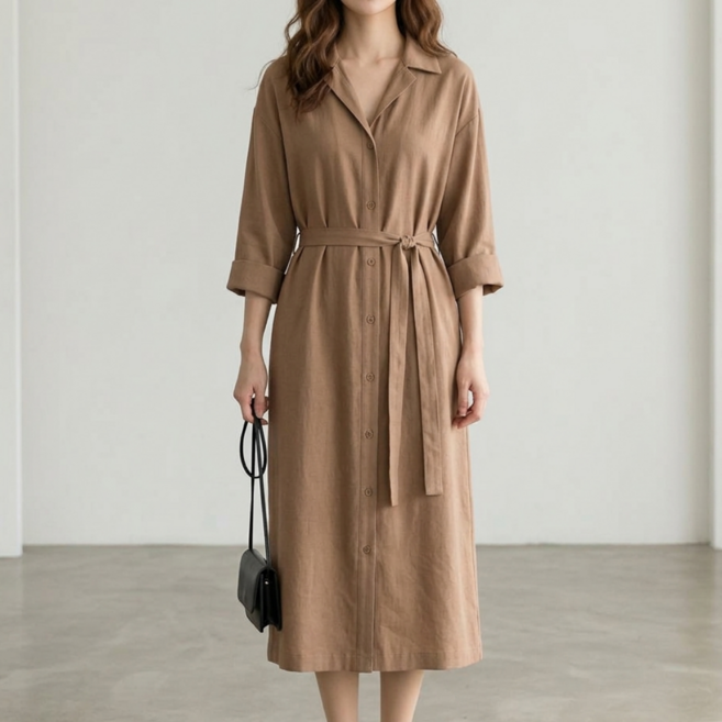 HIN 무드있는 여성 롱 셔츠 원피스 로브 루즈핏