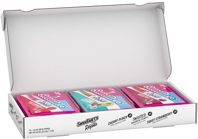 SweeTARTS 로프 버라이어티 박스 부드럽고 쫄깃한 개별 포장 3.5온스 팩 18개 63온스
