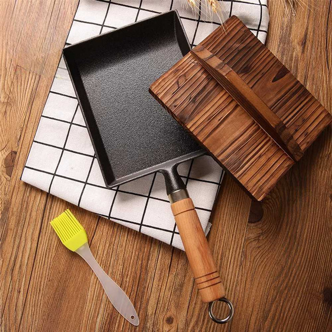 일본계란말이팬 우드 오믈렛 프라이팬 세트 에그팬 돈부리 만두 사각 싱글족 디사 타마고야키, 디사 타마고야키+작은 주걱+씌우다+브러시, 1개