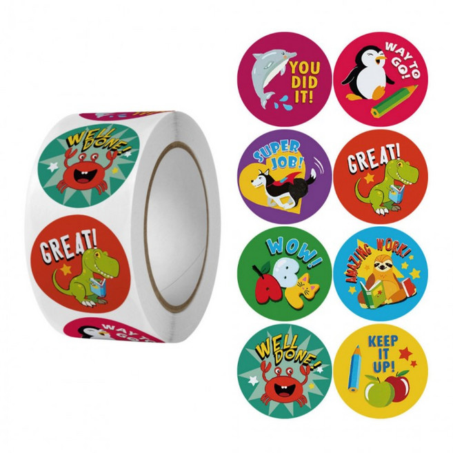 500매입 공룡 돌고래 펭귄 동물 칭찬 스티커, 1세트, 혼합(S1503) 500매