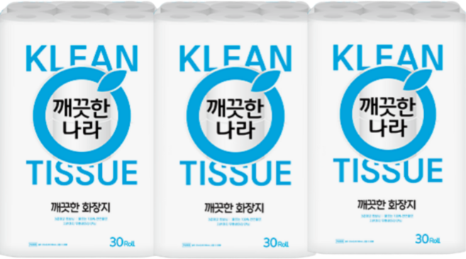 깨끗한나라 깨끗한 화장지 25m 30롤 3팩, 3세트