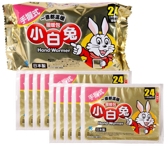 小林製藥 小白兔暖暖包(手握式) 24H 持續發熱 10入/包, 1個