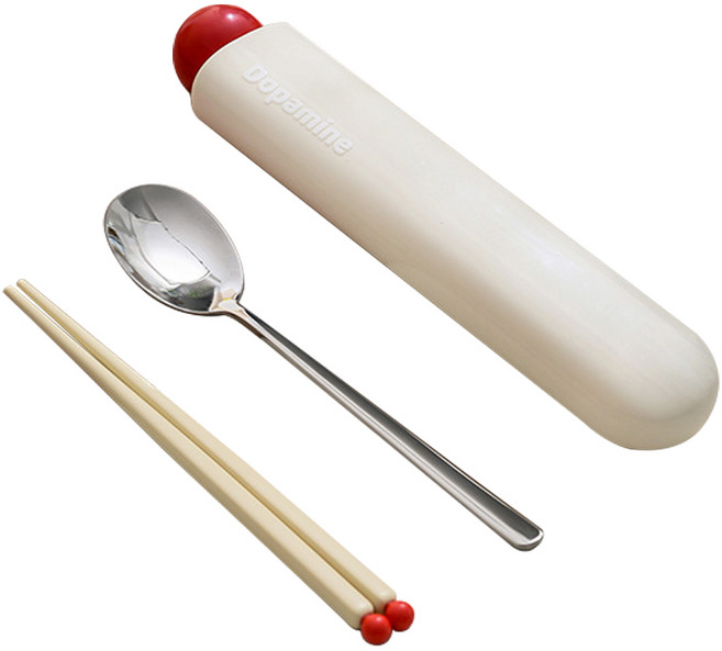 귀월미 도파민 휴대용 수저세트, 크림색, 1개, 숟가락 + 젓가락 + 수납 케이스