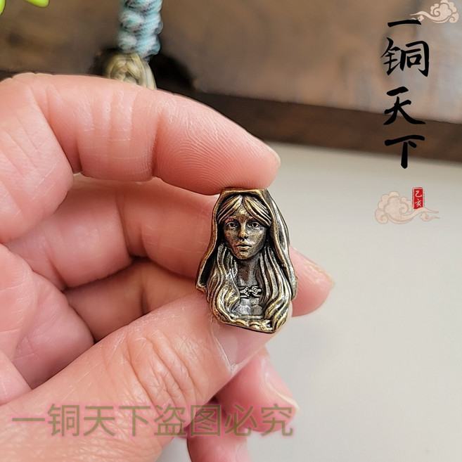 黃銅修女頭像 傘繩編織推牌墜 彈弓失手繩 鑰匙掛件 DIY銅配件, 1個, 黃銅修女一個送一米傘繩