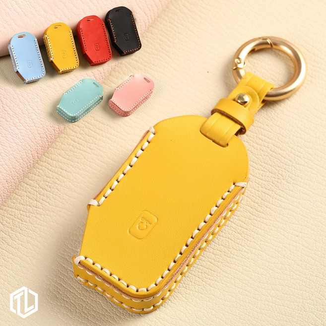 [소소마루] 핸드메이드 고급 천연소가죽 마카롱 스마트키케이스 키홀더 올뉴K7 셀토스 K8 5버튼 TP0000GHV, 옐로우