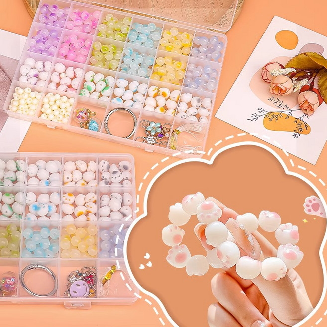 Aesero 비즈공예 만들기 세트 고양이 발 비즈 DIY 재료 세트, 1세트, 혼합 색상(6종) 02