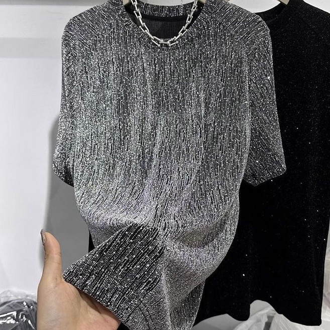 페이준 여성 오버사이즈 통통 반팔 티 블링블링 루즈핏 상의 HK3665