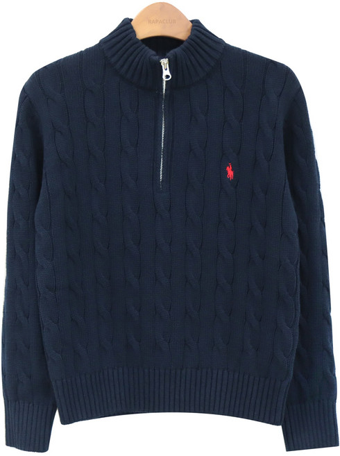 라파클럽 여성 케이블 반지퍼 긴팔 니트 집업 스웨터 면 100%