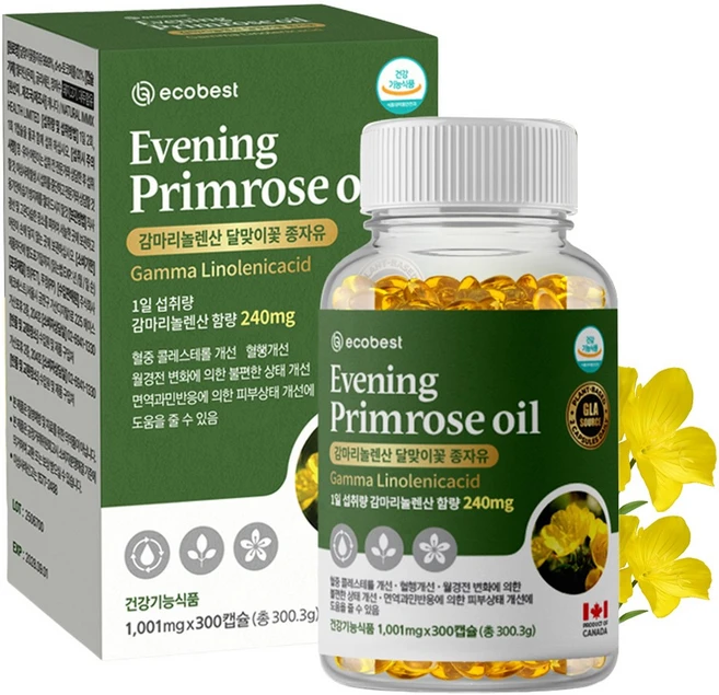 에코베스트 감마리놀렌산 달맞이꽃종자유 1001mg 300캡슐, 1개, 300정 - 쿠팡