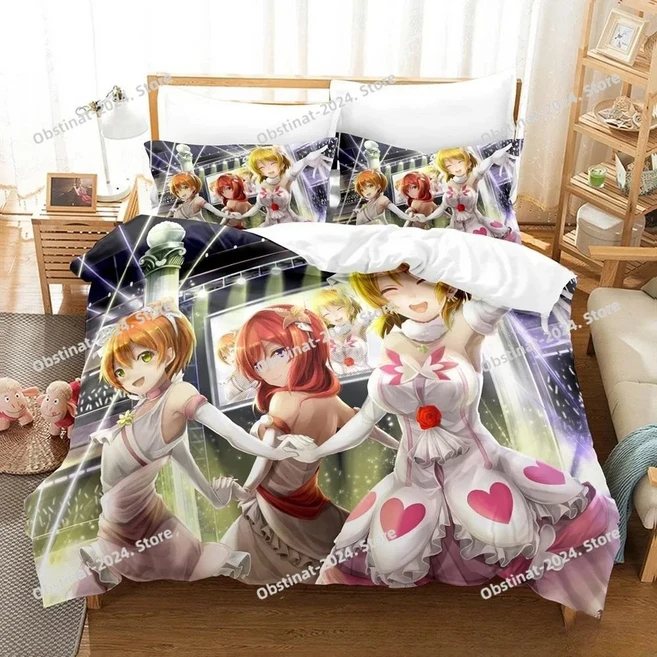 패션 2025 새로운 카와이 러브라이브! 침구 세트 만화 애니메이션 3피스 성인 어린이 이불 커버 홈 텍스타, 05 EU King 240x220cm, 10 1
