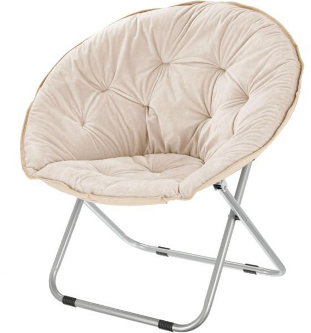 mDesign 어반 파파산 접이식 문 의자 - 접을 수 있는 금속 프레임이 대형 접시 UFO 홈 오피스 거실 기숙사 침실용 퍼지 시트 베이지실버