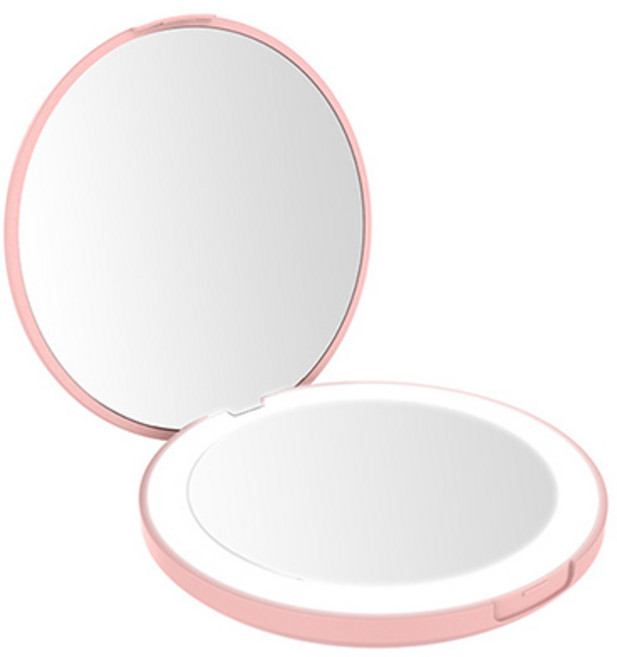 치프몰 10배 확대 LED 휴대용 손거울, 1개, 분홍색