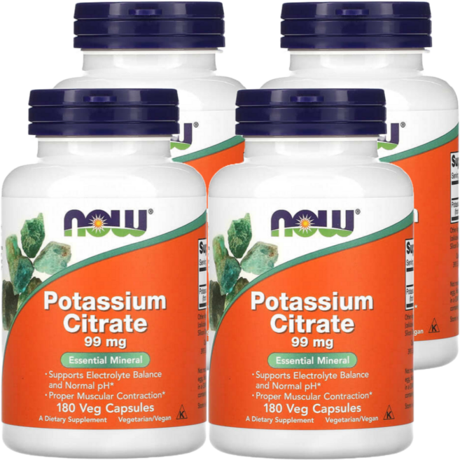[4세트] 나우푸드 구연산 칼륨 99mg 식물성 180캡슐 필수 미네랄 포타슘 시트레이트, 4개, 180정