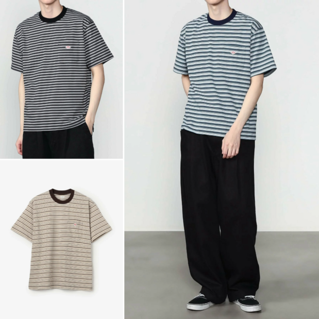 단톤 남성 스트라이프 포켓 반팔 티셔츠 [26SS] 봄여름 세미오버핏 부드러운 포인트