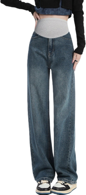 Makone 임부 청바지 하이웨이스트 소프트 캐주얼 슬렉스 팬츠