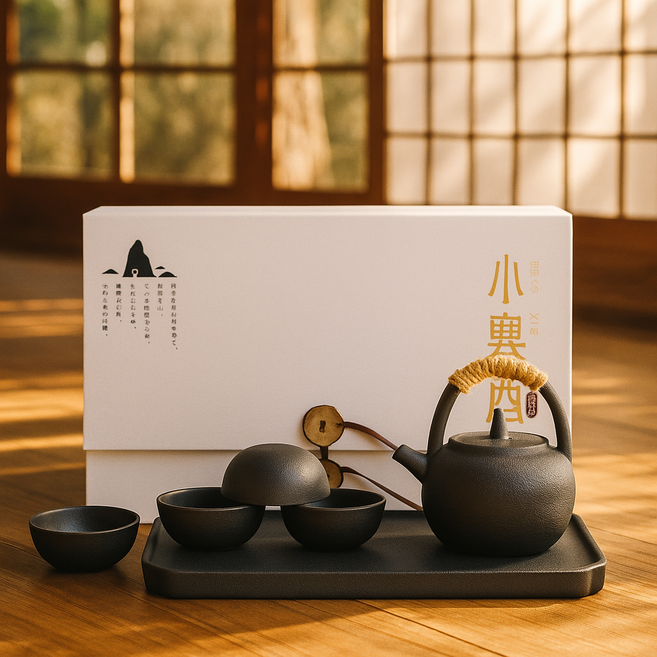 케이비지리테일 묵백헌 숙우 고급스러운 화산석 일본풍 전통 찻잔 세트, 1세트, 모던 블랙