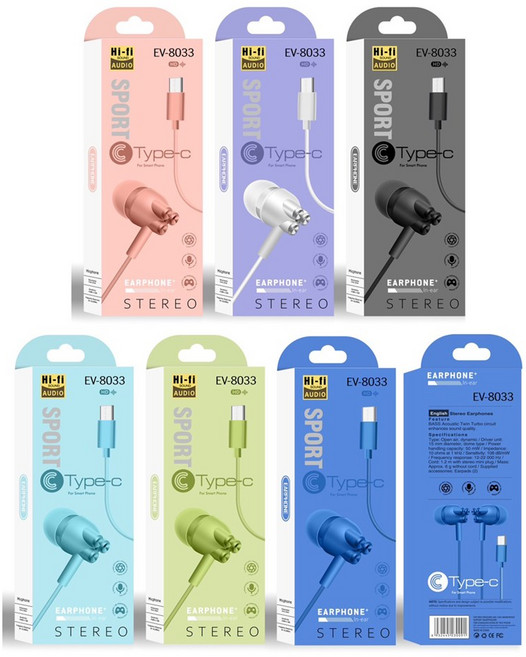 Type-C 入耳式耳機 EV8033 支援 I15, 隨機出貨
