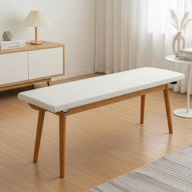 [완벽고정] 벤치 의자 방석 긴의자 전용 논슬립 쿠션, 아이보리