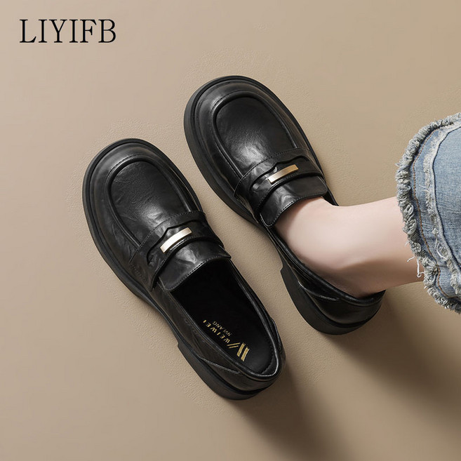 LIYIFB 여성 로퍼 구두 통굽 슬립온 양가죽 빅사이즈 구두 260-225
