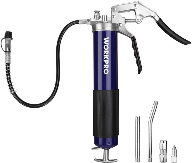 WORKPRO 400CC 구리스건 주입기 2종 오일 노즐 2종 금속 파이프 포함 중장비 트럭 버스 차량 기계 정비 카트리지 펌프 주입기 윤활 그리스, 1세트