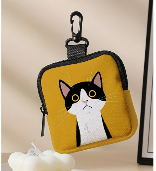 多功能收納包 耳機包 零錢包 鑰匙包, 賓士貓, 1個