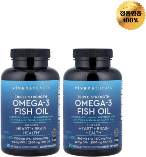 1+1 비바내추럴 알티지 오메가3 피쉬 오일 3배 강도 2500mg 소프트젤 90정, 2개, 90회분 - 쿠팡