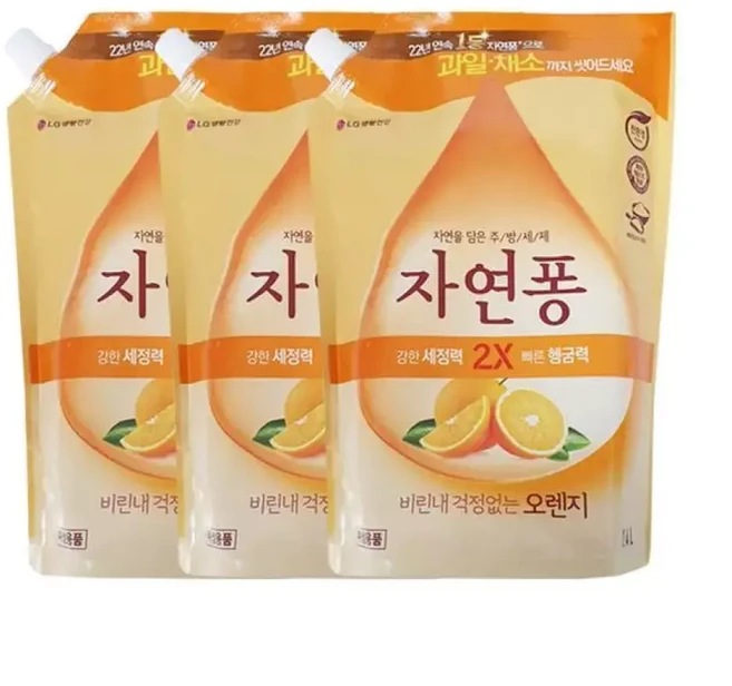 자연퐁 비린내 걱정없는 오렌지 주방세제 리필 1.4L x3, 1개