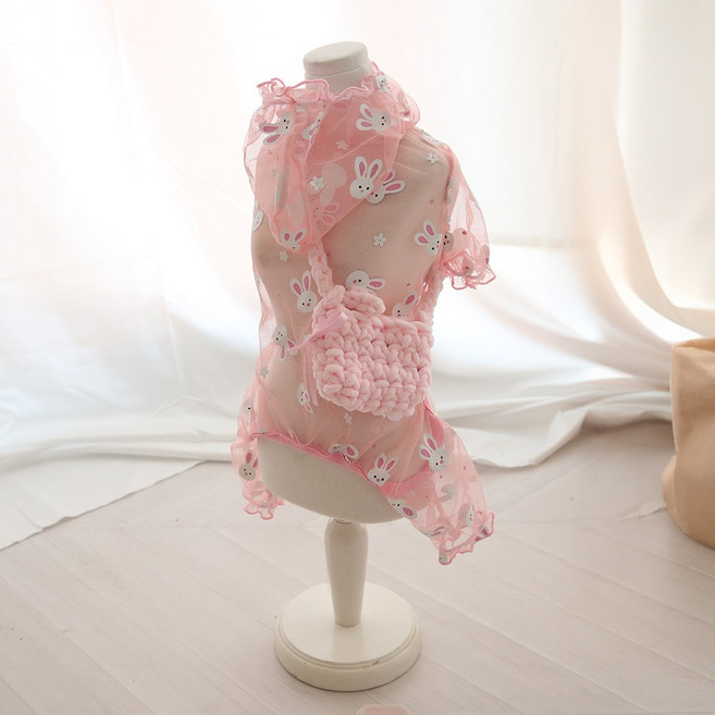 럽둥이네 강아지 해충 방지 올인원 산책 진드기 시스루 메쉬 옷, 토끼, 1개