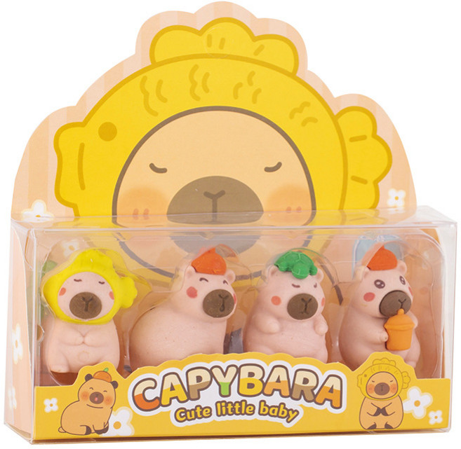 복[WL]귀여운 카피바라 입체 3D지우개 4P 세트, 옐로우