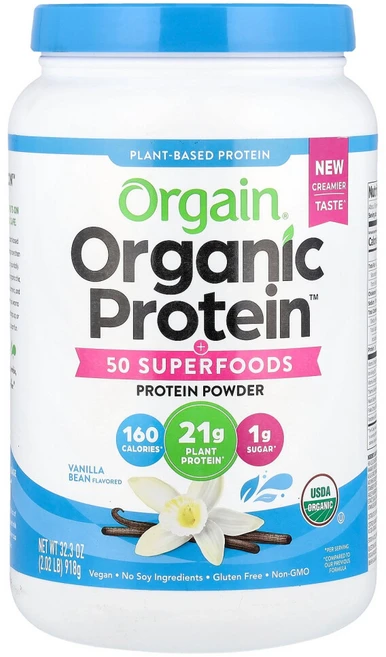 올게인 Organic Protein & 슈퍼 푸드 분말 식물성 바닐라빈 918g(2.02lbs), 918g, 1개 - 쿠팡
