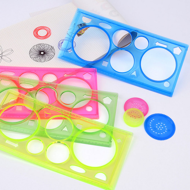 스피로그래프 도형자 기하학적 원 모양 톱니 바퀴 자, 1세트