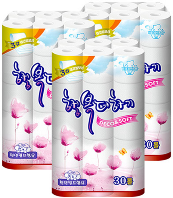 트루마리 행복더하기 30m 3겹데코 화장지, 30롤, 3세트