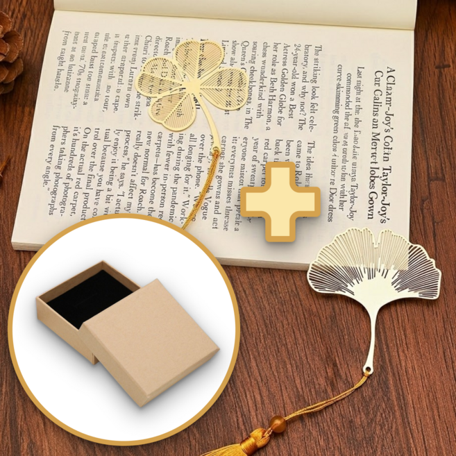 굿새로이 행운의 네잎클로버 은행나뭇잎 책갈피, 2개, 골드