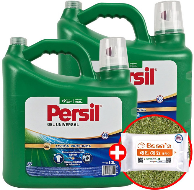 퍼실 젤 유니버셜 액상세제 10L + 빈즈물티슈, 2개