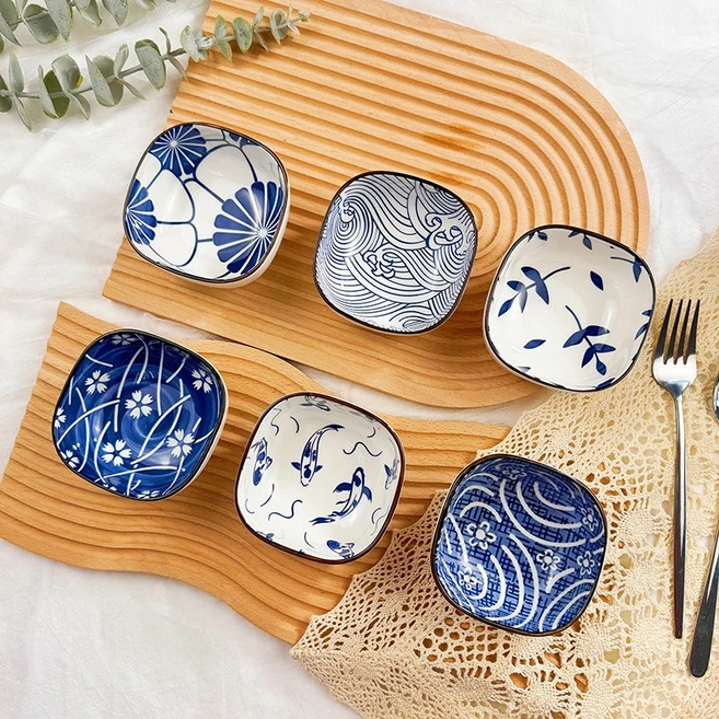 MorningSea 반찬 그릇 세트 양념 접시 6피스 소스볼 9CM, 6개, 블루 - 쿠팡