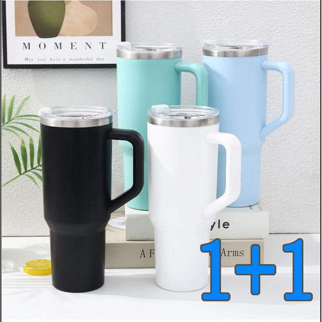 블루엠 1+1 보냉병 텀블러 1.18리터 스텐 텀블러+빨대 포함 손잡이 동일색상 2개, 1.18ml, 블랙