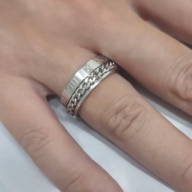 [골드러쉬] R232 스틸반지 체인링 남녀공용 커플링 심플실버반지 레이어드남자패션링