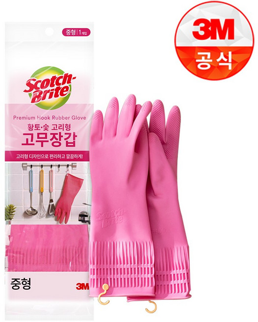 3M 스카치브라이트 황토숯 고리형 고무장갑, PINK, 중간(M), 1개