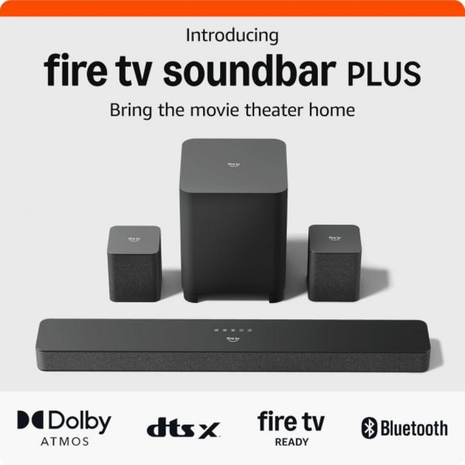 서브우퍼 및 서라운드 사운드 스피커(최신 모델)가 포함된 Amazon Fire TV 사운드바 플러스 5.1 채널 돌비 애트모스 선명한 대화 기능 제공, 서브우퍼 서라운드 사운드 스피커( 모델)가 포함 Ama, 1개