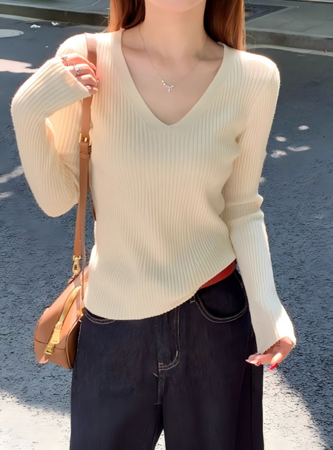 Daybykim 골지 부드러운 브이넥 니트 베스트셀러