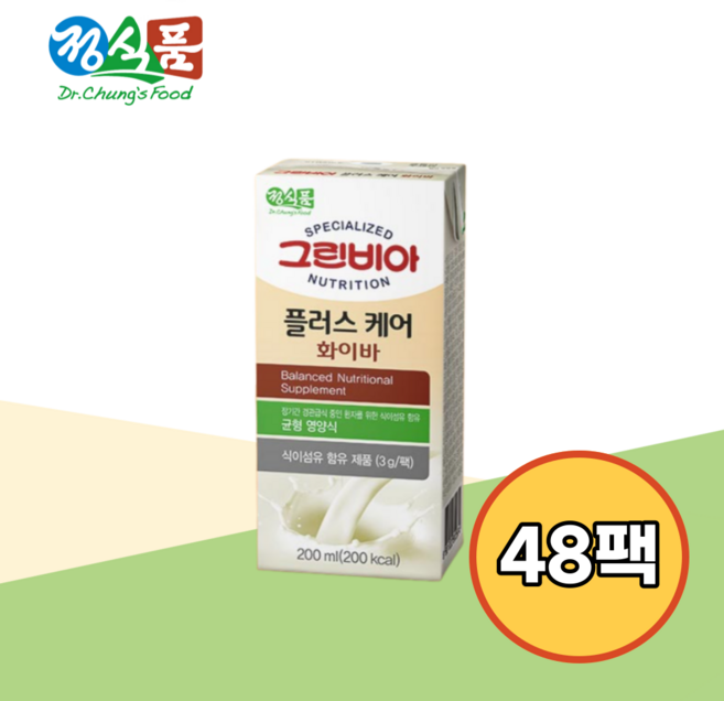 그린비아 정식품 그린비아 플러스케어 화이바 200ml, 48개