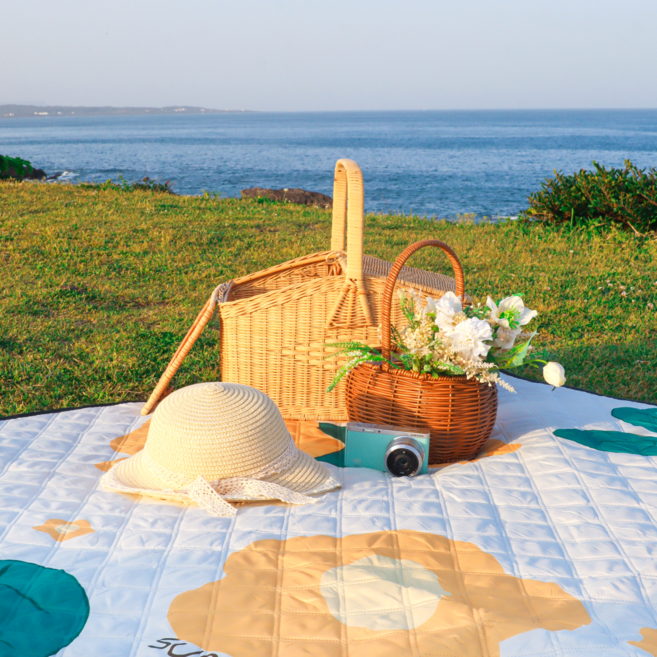 모코리빙 피크닉매트 돗자리 방수 휴대용 두꺼운 접이식, 플라워