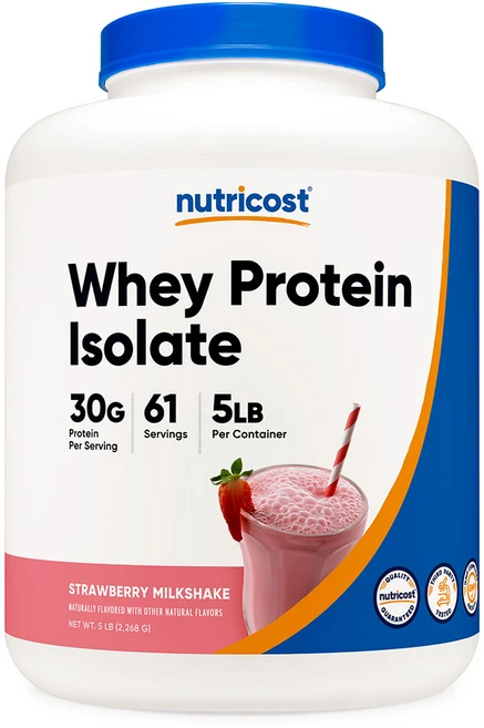 Nutricost Whey Protein Isolate 뉴트리코스트 프로틴 파우더 딸기 밀크 쉐이크맛 2.3kg, 1개, 120g, 66회분, 2.268kg - 쿠팡