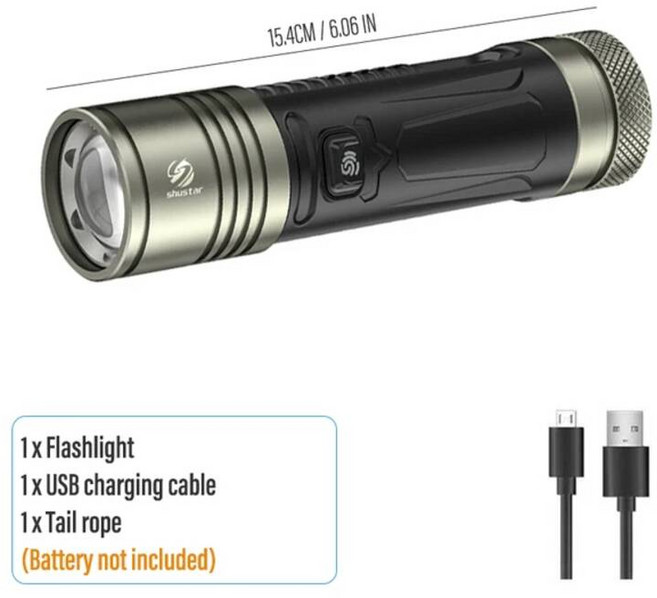 손전등 캠핑 랜턴 낚시 미니 후레쉬 Shustar-충전식 LED 26650 C 타입 2A XHP360 2500lm 토치 전원 표시기 및 출력 인터페이스 포함, Without battery