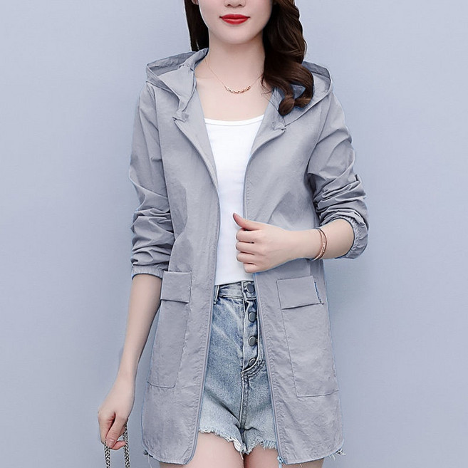 Your 防曬衣 女 中長款 防紫外線 薄款外套, 灰色#201-中長款【防紫外線】,3XL 75-82公斤