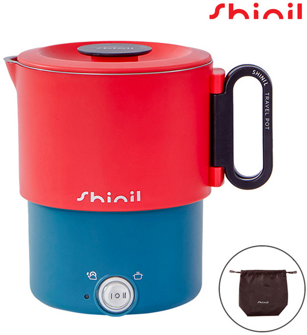 신일 프리볼트 트래블팟 여행용 휴대용 전기포트 접이식포트 라면포트 전기냄비 폴딩포트 4칼라, 트래블팟 레드+다크사이언