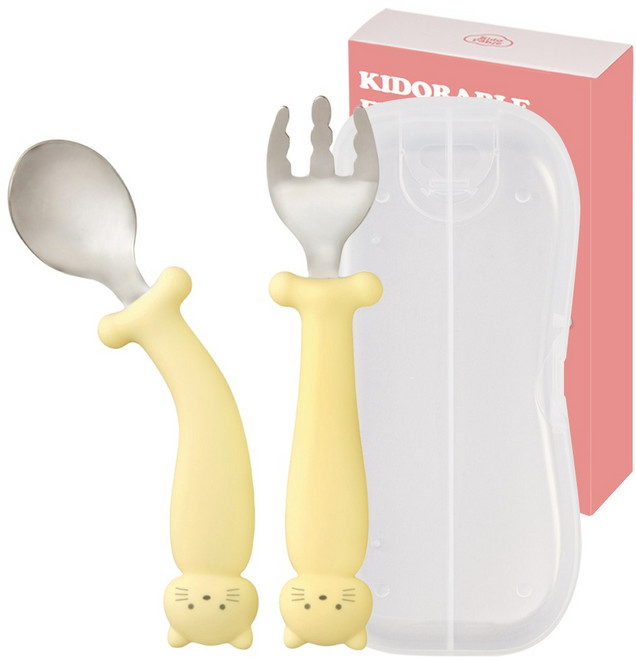 키도러블 휘어지는 3세대 자기주도 스텐 스푼포크, 1세트, 허니옐로우